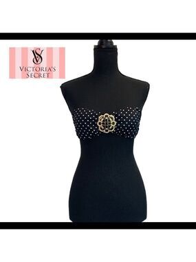Victoria Secret polkadot bandeau bikini top black white gem rhinestone jewelled